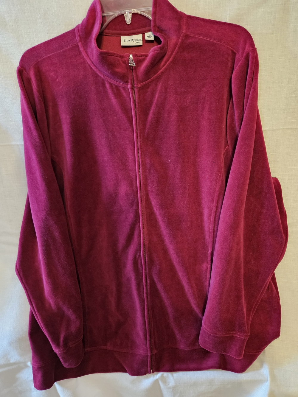 Kim Rogers Magenta Curvy Velour Full-Zip Jacket